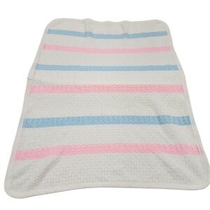 JollyJoy Vintage Baby Blanket Acrylic Waffle Knit Pink Blue White Stripe